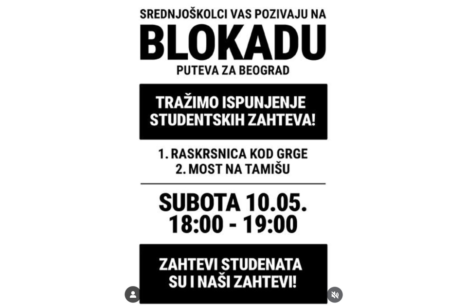 Pančevo: Srednjoškolci najavili blokadu puteva za Beograd Pančevo: Srednjoškolci najavili blokadu puteva za Beograd
